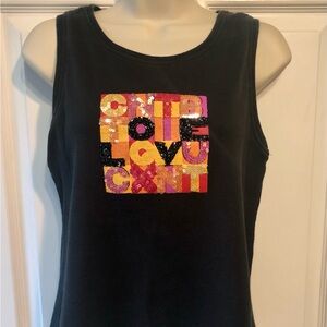 Black Sleeveless Top with Sequin Graphic